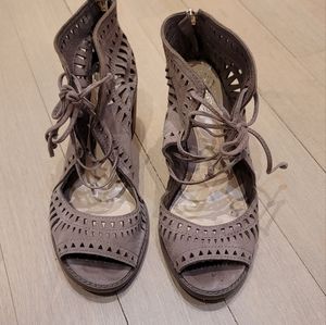 Block heel sandals, taup, 7.5